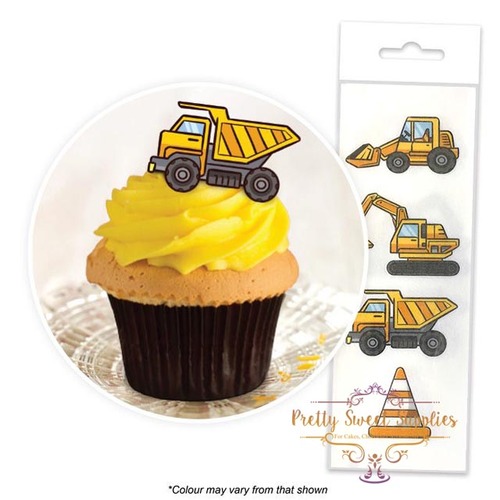 CONSTRUCTION Edible Wafer Cupcake Toppers - 16 piece pack