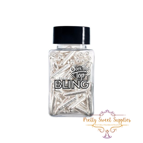 METALLIC SILVER RODS Edible Bling - Over The Top 70g