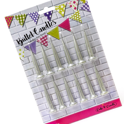 Bullet Candles - SILVER (pack of 12)