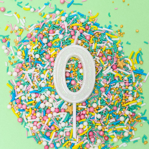 WHITE Mini Glitter Candle - Number 0