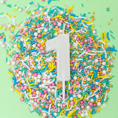 WHITE Mini Glitter Candle - Number 1