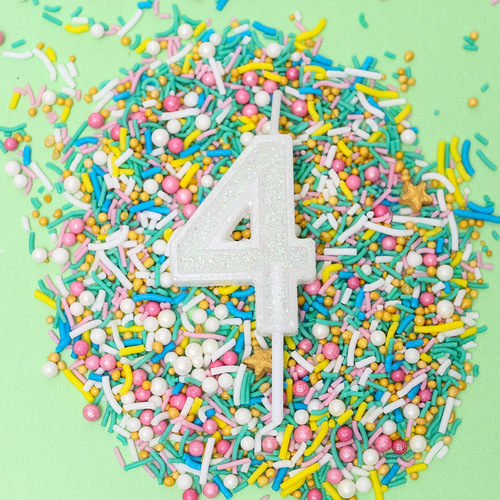 WHITE Mini Glitter Candle - Number 4