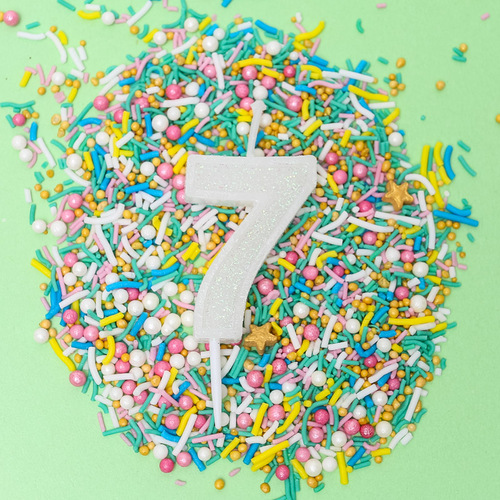 WHITE Mini Glitter Candle - Number 7