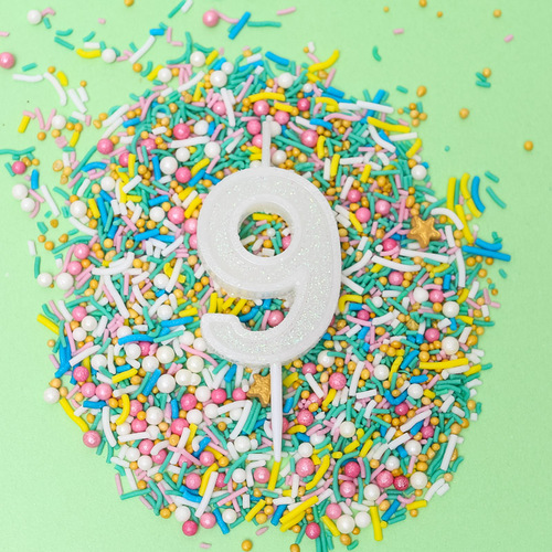 WHITE Mini Glitter Candle - Number 9