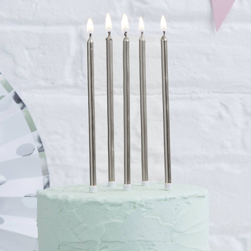 Tall Slim Candles - SILVER (pack of 12)