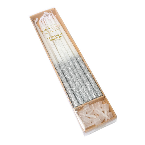 GLITTER DIPPED SILVER Candles (pack of 12)