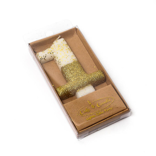 GOLD Glitter Dipped Candle 8cm - Number 1