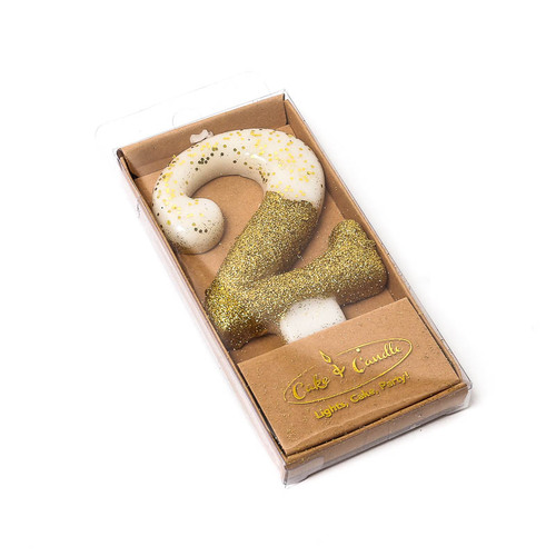 GOLD Glitter Dipped Candle 8cm - Number 2