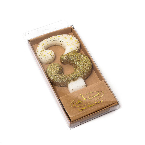 GOLD Glitter Dipped Candle 8cm - Number 3