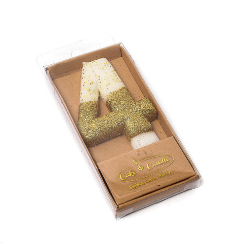 GOLD Glitter Dipped Candle 8cm - Number 4