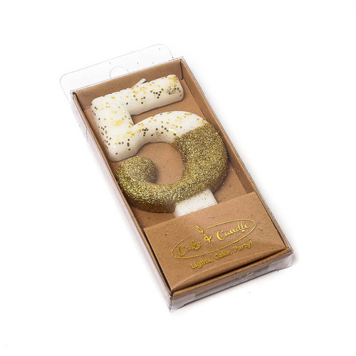 GOLD Glitter Dipped Candle 8cm - Number 5
