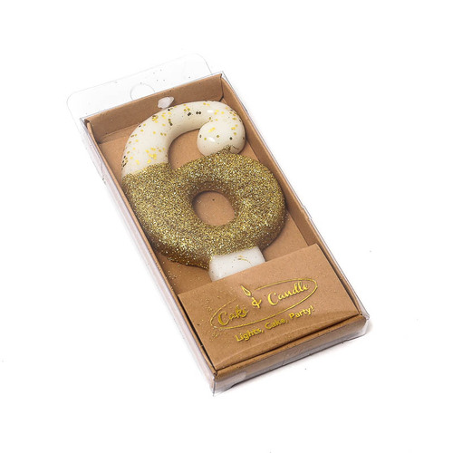 GOLD Glitter Dipped Candle 8cm - Number 6