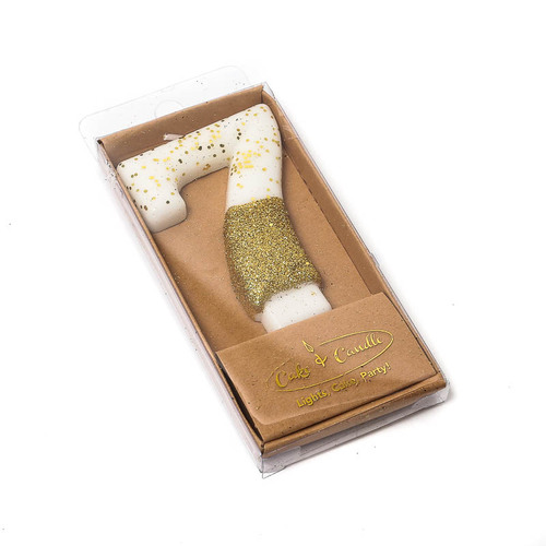 GOLD Glitter Dipped Candle 8cm - Number 7