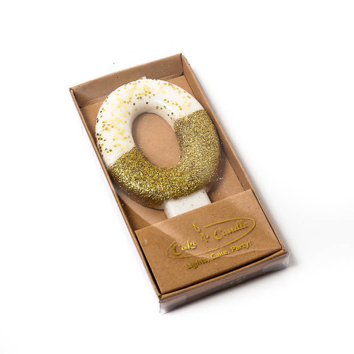 GOLD Glitter Dipped Candle 8cm - Number 0