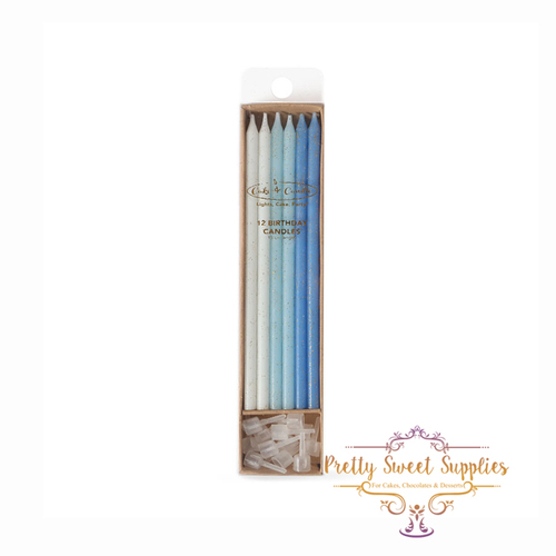 OMBRE BLUE Glitter Cake Candles - 12 Pack
