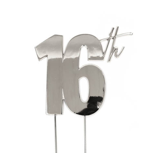 16th - SILVER Plated Cake Topper