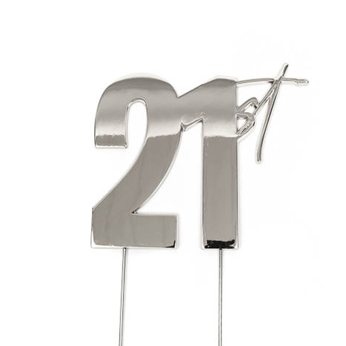 21st - SILVER Plated Cake Topper