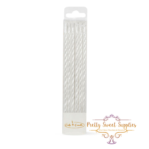 PEARLISED WHITE SPIRAL Cake Candles (Pack of 12)