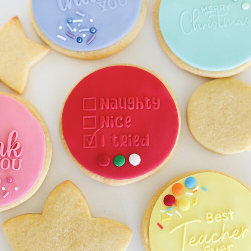 Naughty - Nice - I Tried 3D Cookie Embosser Stamp - 8cm Diameter