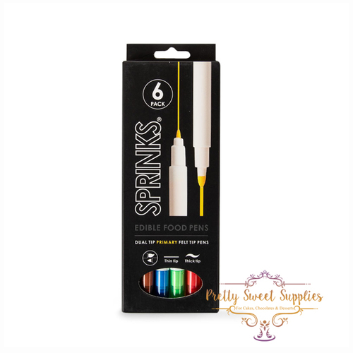 PRIMARY COLOURS Edible Food Pens - Dual Felt Tip - 6 Pack