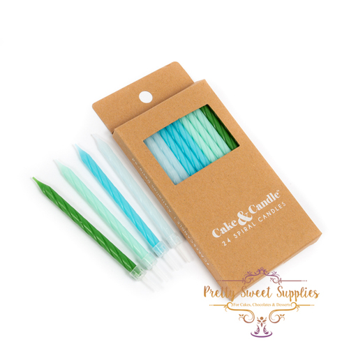 8cm BLUE to GREEN SPIRAL Cake Candles - 24 Pack