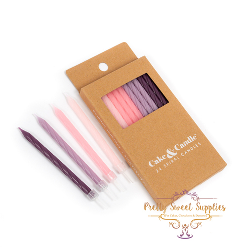 8cm PINK to PURPLE SPIRAL Cake Candles - 24 Pack