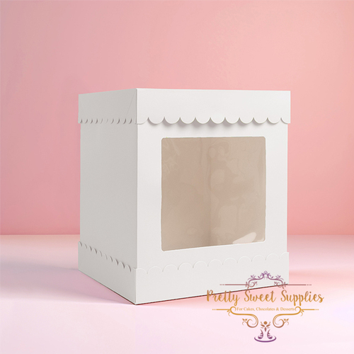 Tall Scalloped Cake Box with Window 10" - WHITE