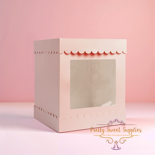 Tall Scalloped Cake Box with Window 10" - PASTEL PINK