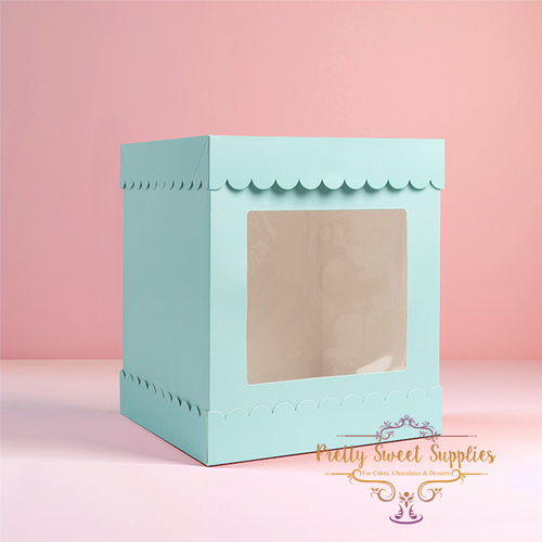 Tall Scalloped Cake Box with Window 10" - PASTEL BLUE