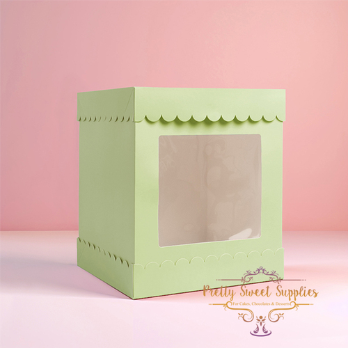 Tall Scalloped Cake Box with Window 10" - PASTEL GREEN