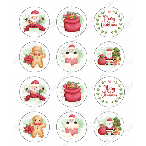 CHRISTMAS Edible Cupcake Toppers x 12 - v1
