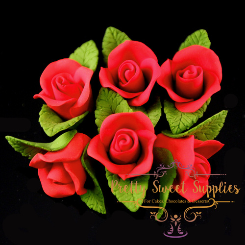 CUPCAKE ROSE Red Large Sugar Flowers (6 pack)