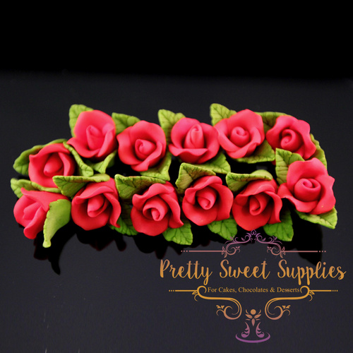 CUPCAKE ROSE Red Medium Sugar Flowers (12 pack)
