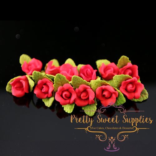 CUPCAKE ROSE Red Small Sugar Flowers (12 pack)